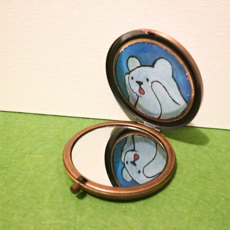 Wow! White Bear-Mirror hand-painted single-sided mirror box 1 piece - อุปกรณ์แต่งหน้า/กระจก/หวี - สี 