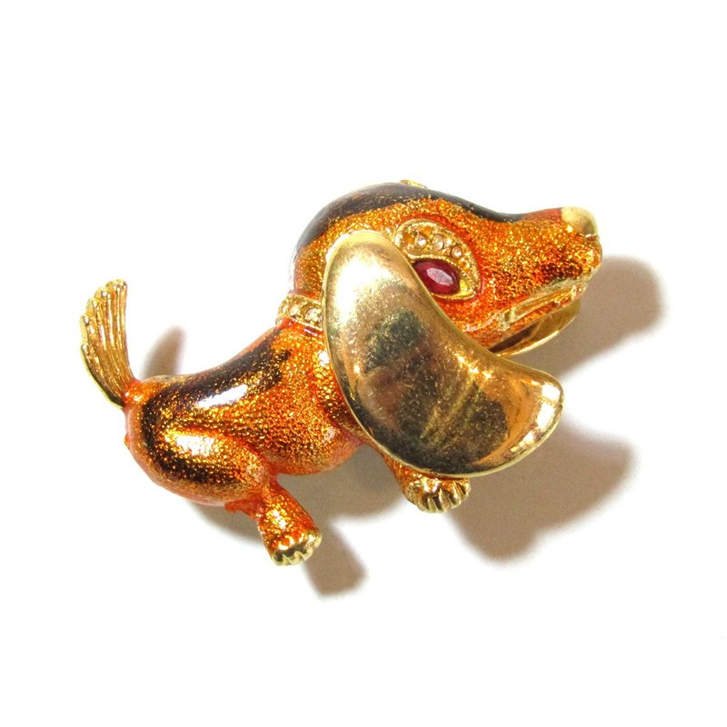 Vintage adorable enamel dog brooch - Brooches - Acrylic Orange
