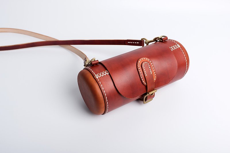 [Tang line school] Healing capsule bag handmade leather drum bag waist drum bag female bag shoulder messenger bag - Messenger Bags & Sling Bags - Genuine Leather Brown