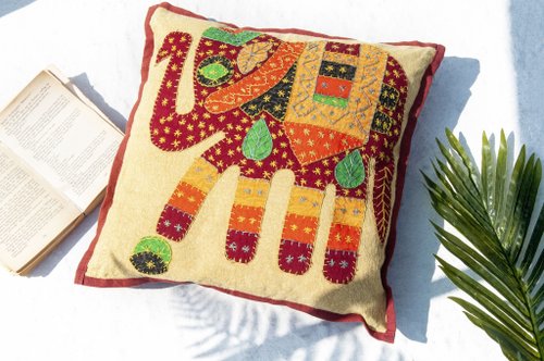 omhandmade 手工刺繡抱枕套 波希米亞抱枕套 民族風抱枕套-熱帶雨林彩色大象