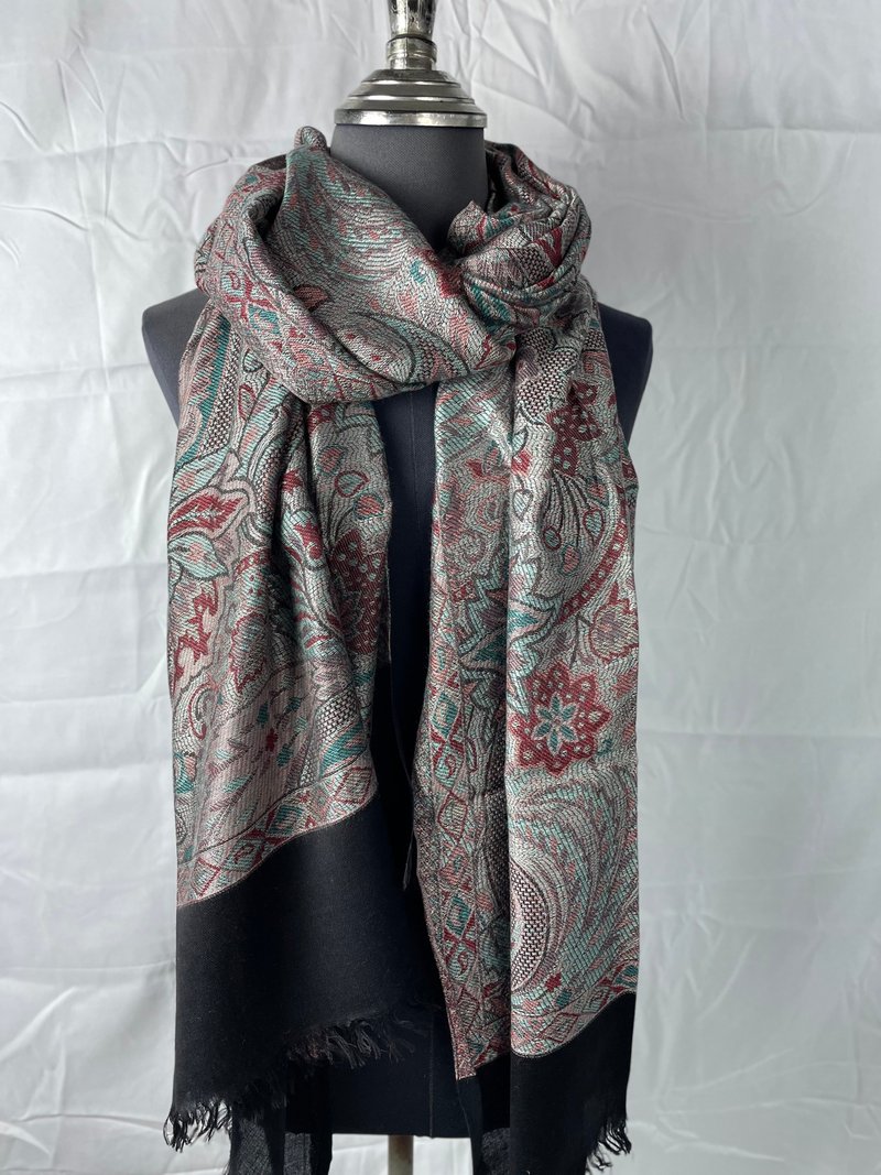 Indian cashmere handwoven silk shawl - starry sky black - Knit Scarves & Wraps - Silk Black