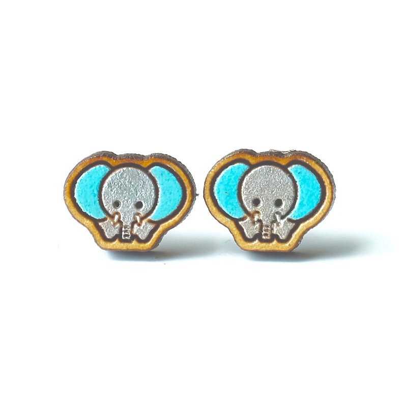 Painted wood earrings-Elephant - ต่างหู - ไม้ สีน้ำเงิน