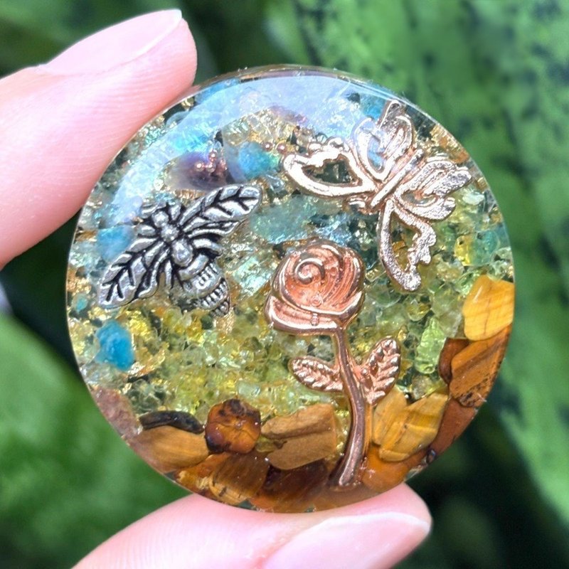 春季花園奧剛隨身能量盤 - 鑰匙圈/鑰匙包 - 水晶 綠色