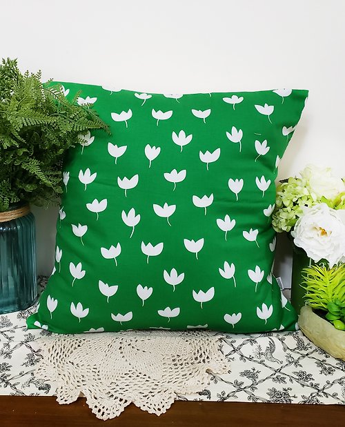 hazelnut 北歐可愛田園風格綠色白花圖案抱枕靠枕靠墊枕套