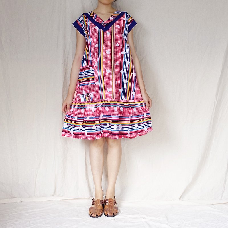 BajuTua / ancient / anti-white tulip red loose dress - One Piece Dresses - Cotton & Hemp Red