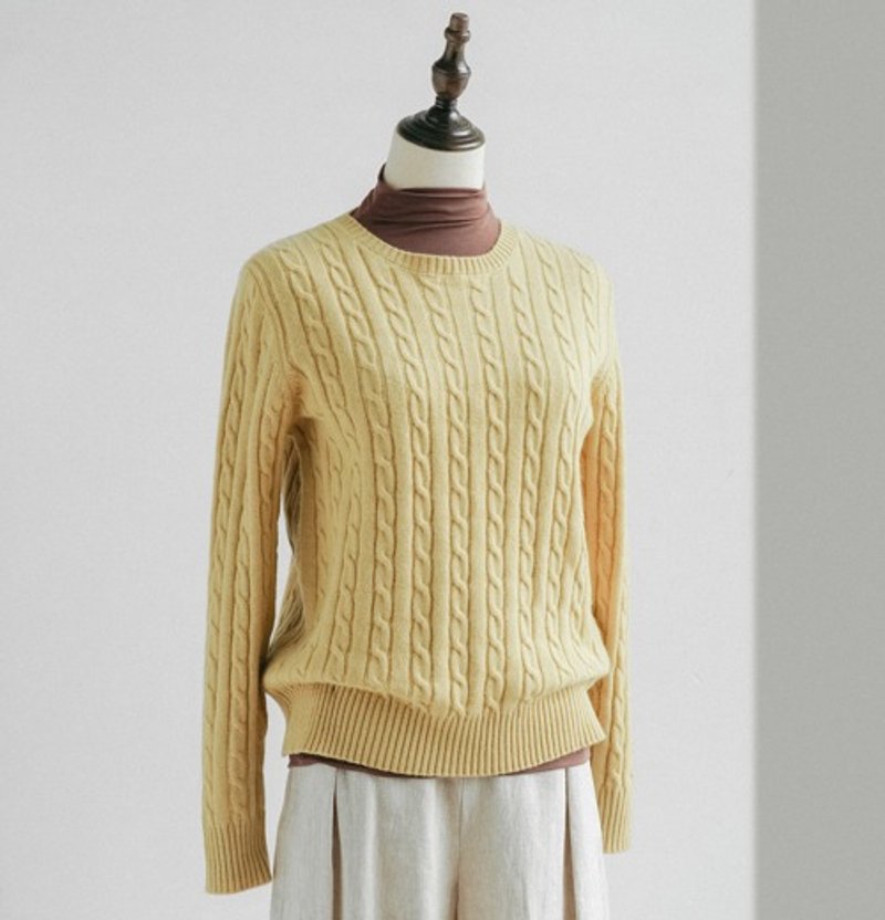 Somehow stylish cable knit 100% wool yellow 231103-2 - Women's Tops - Wool 