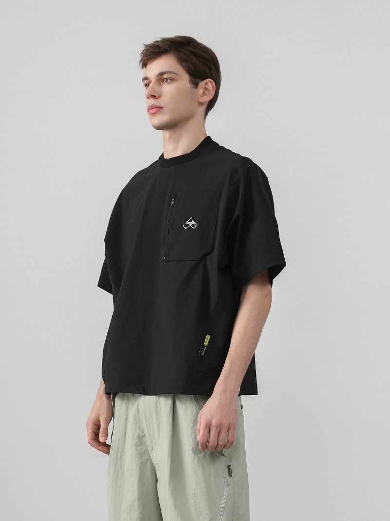 云匣 短袖戶外機能透氣口袋 考杜拉 CORDURA 70D 四面彈無氟超潑 - 男 T 恤 - 其他材質 黑色