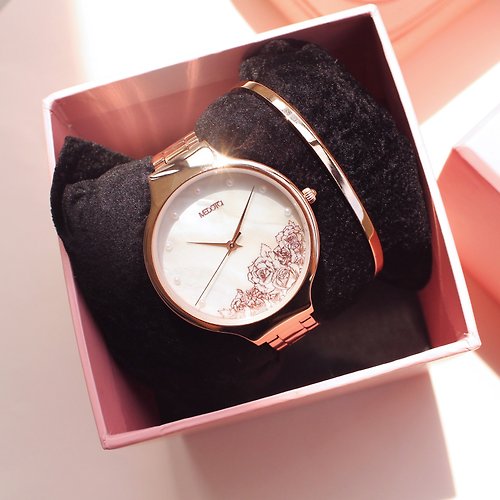 MEDOTA Luxury Elegant Glitter 玫瑰花貝殼面優雅女錶手錶 EG-11401 玫瑰金