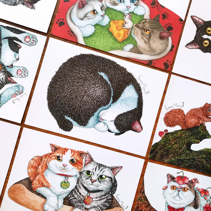 【Cat Maniac】Relaxing time for furry children / Postcard group - การ์ด/โปสการ์ด - กระดาษ หลากหลายสี