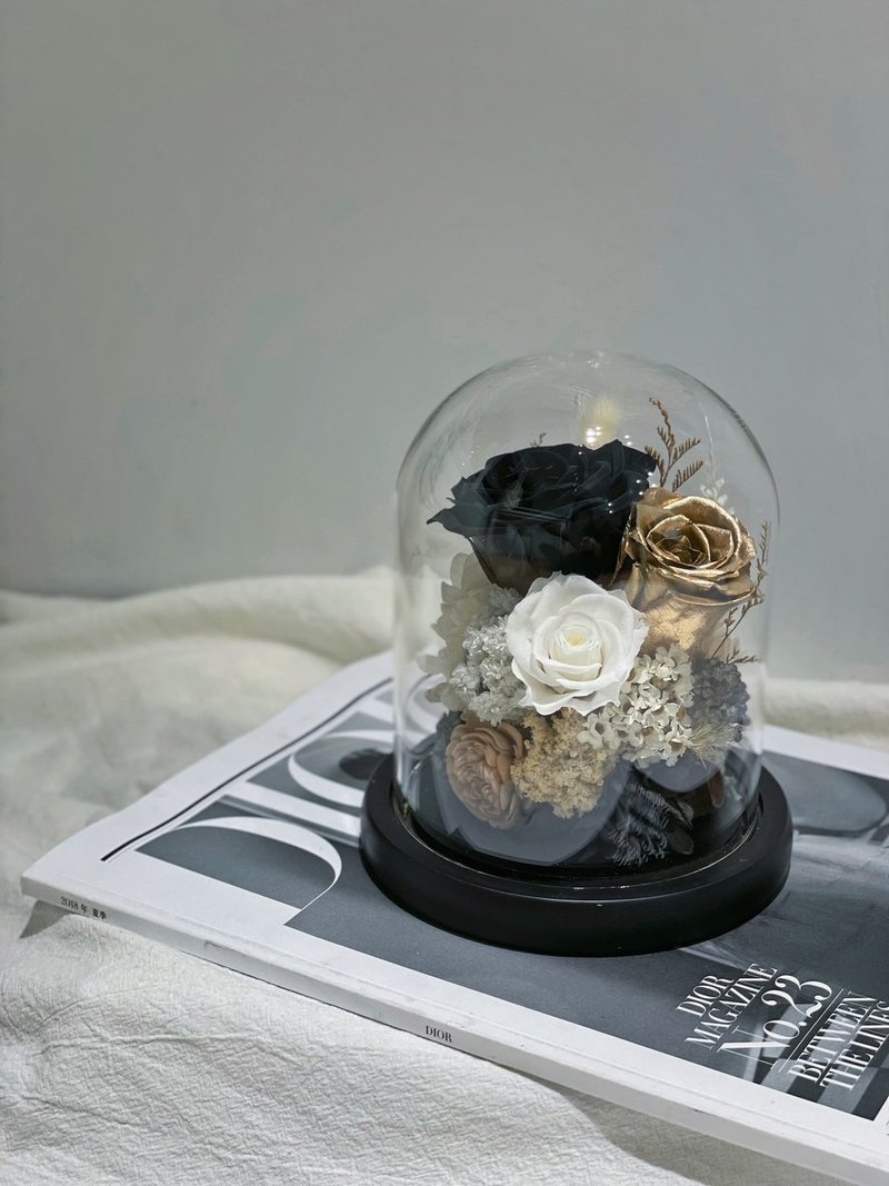 永生花玻璃盅夜燈 雋永黑金 情人節禮物 - 燈具/燈飾 - 植物．花 粉紅色
