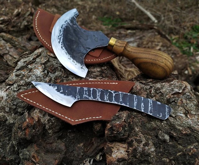 Leather Knife Set 2pcs. Hand Made Forged Knife for Leather. Forged
