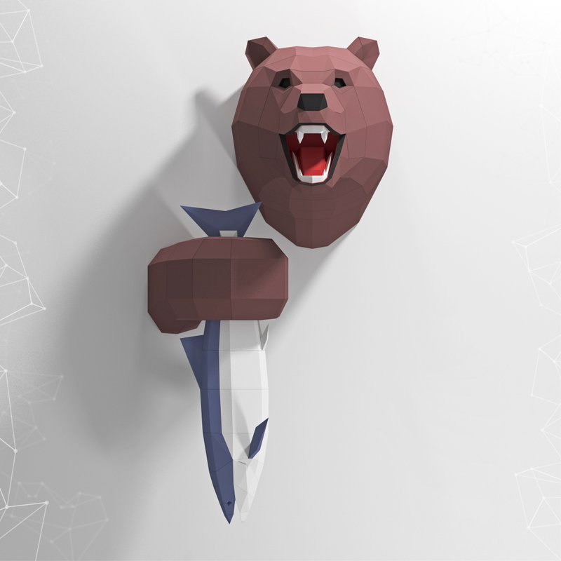 Papercraft Bear With Fish, Pdf, Gurko, Pepakura, Template, 3D Origami - 手工藝教學/工具書 - 其他材質 