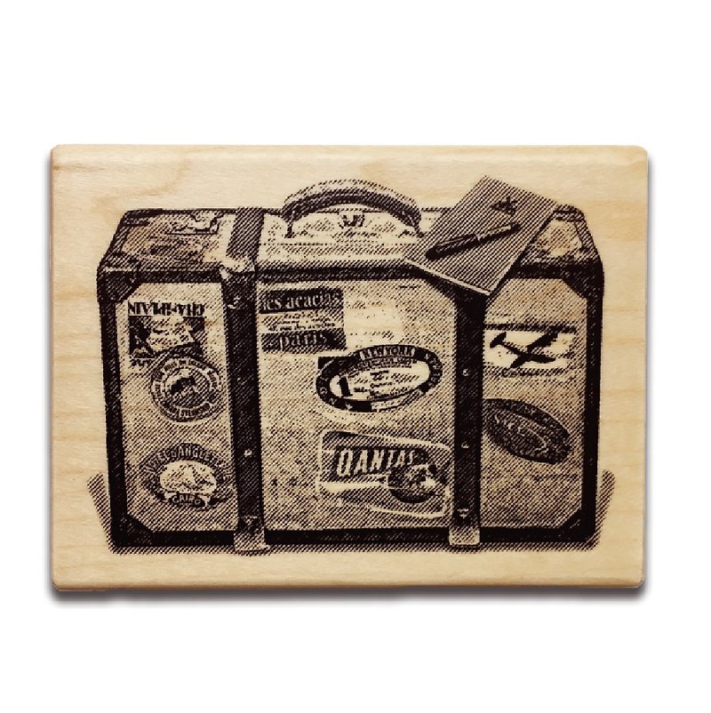 KEEP A NOTEBOOK Wooden Rubber Stamp CKN-031C_Luggage - ตราปั๊ม/สแตมป์/หมึก - ไม้ สีกากี