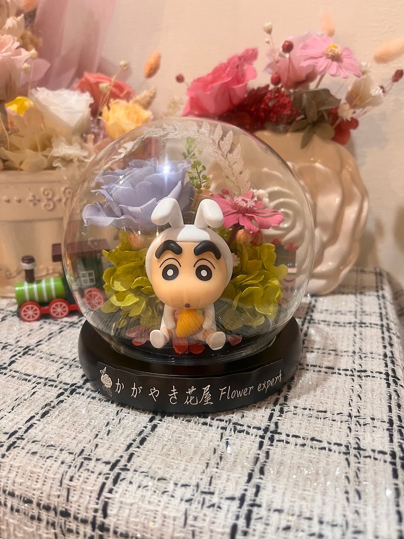 Crayon Shinchan Night Light Preserved Flower Glass Cup/Animal Paradise/Bunny/Graduation Gift - Stuffed Dolls & Figurines - Glass Purple