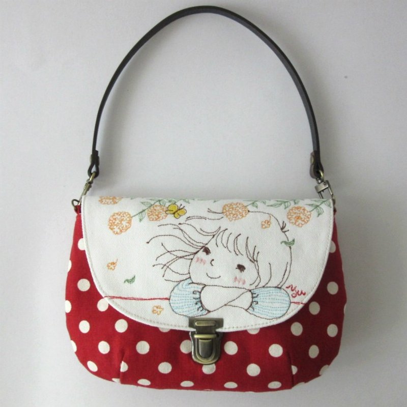 Cool autumn - handbag, shoulder bag - กระเป๋าถือ - ผ้าฝ้าย/ผ้าลินิน สีแดง