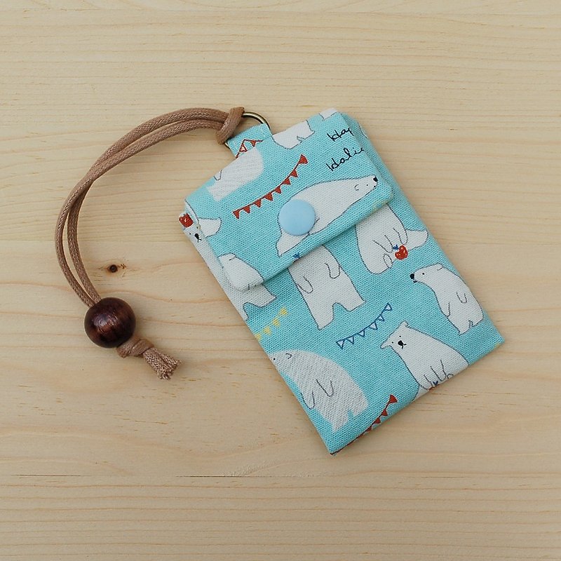 Apple Polar Bear_Blue Card Bag/Card Holder Business Card Bag - ที่ใส่บัตรคล้องคอ - ผ้าฝ้าย/ผ้าลินิน สีน้ำเงิน