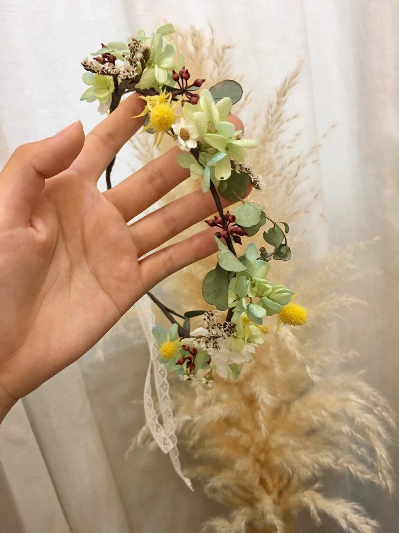 乾燥花飾品【綠仙子】頭飾 新秘飾品 乾燥花髮飾 新娘髮飾 - 髮夾/髮圈 - 植物．花 