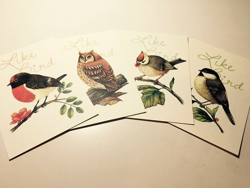 手描き水彩鳥ポストカードセット4枚 - カード・はがき - 紙 
