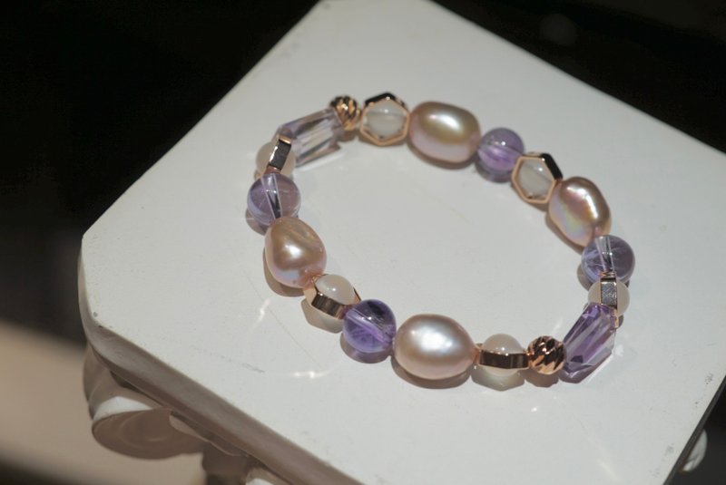 Pearl Stone Moonstone Crystal Bracelet Rose Gold Crystal Bracelet Natural Stone - Bracelets - Crystal Purple