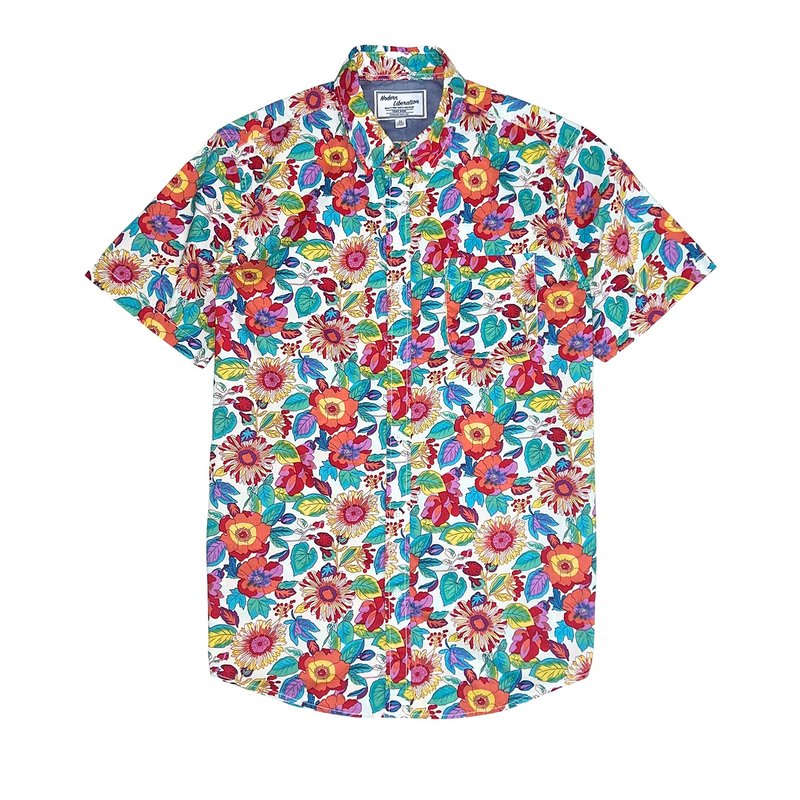 Men's Sunflower Print Shirt - White - เสื้อเชิ้ตผู้ชาย - ผ้าฝ้าย/ผ้าลินิน ขาว