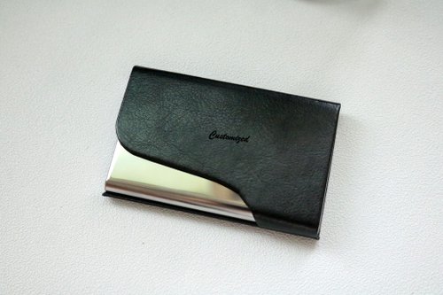 壞紳士 黑色皮革金屬名片夾免費刻字禮盒包裝