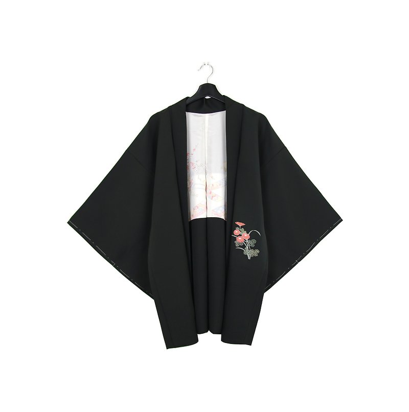 背中合わせの男性と女性の両方が// //ヴィンテージ着物を着ると日本の着物の羽織生け花::グリーンに（KI-152） - ジャケット - シルク・絹 