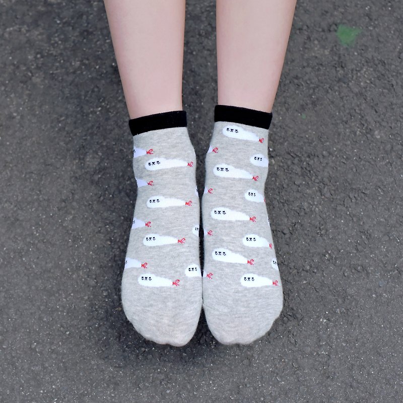 其他材質 襪子 灰色 - 迷你滿版炸蝦海豹襪子－親膚純棉