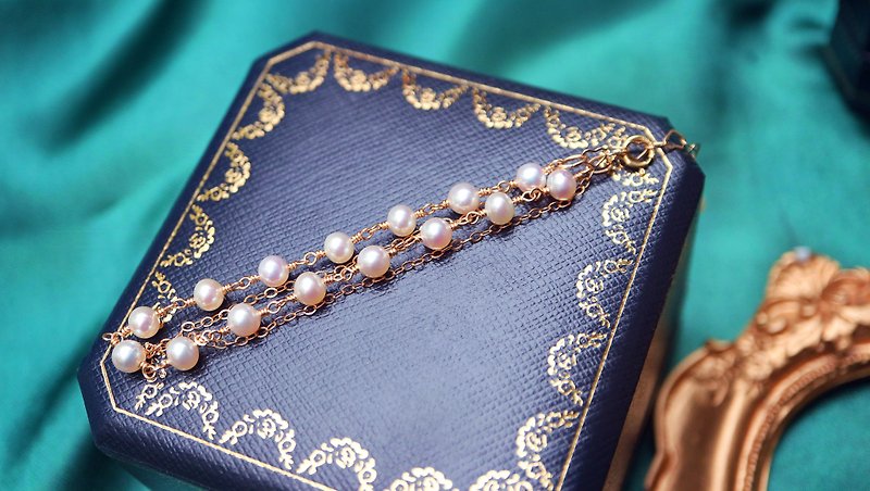 [Bead String] Pearl Bracelet Natural Freshwater Pearl Pure Hand Winding 14k Gold Note Girl Gift - สร้อยข้อมือ - ไข่มุก ขาว