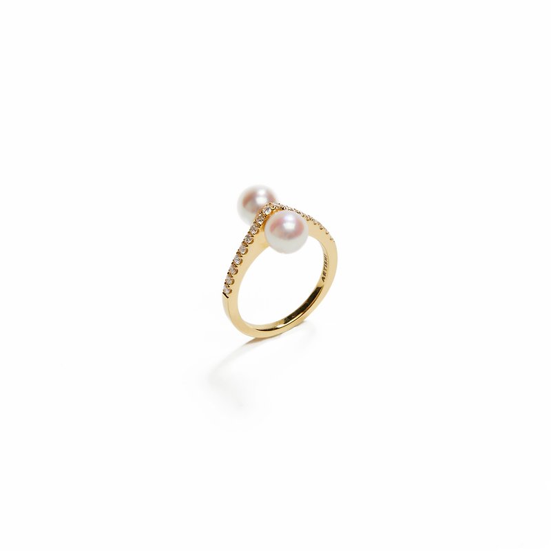 Akoya Pearl Gemstone Ring 925 Silver Thick Plated 18K Gold Rosette P/D Ring - แหวนทั่วไป - ไข่มุก สีทอง