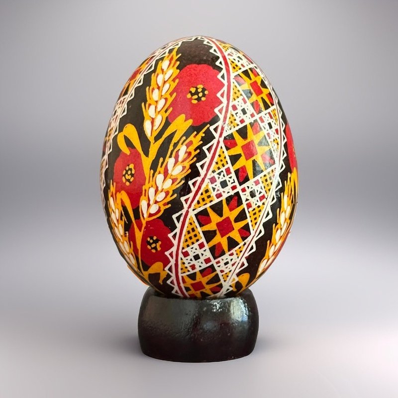 烏克蘭復活節彩蛋 純手工彩繪雞蛋殼 胡特爾式彩蛋 - 擺飾/家飾品 - 其他材質 黑色