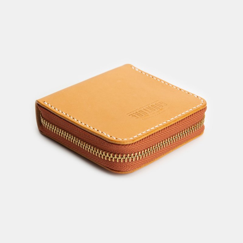 GOURTURE - Square zipper coin purse [natural color] - กระเป๋าใส่เหรียญ - หนังแท้ สีกากี