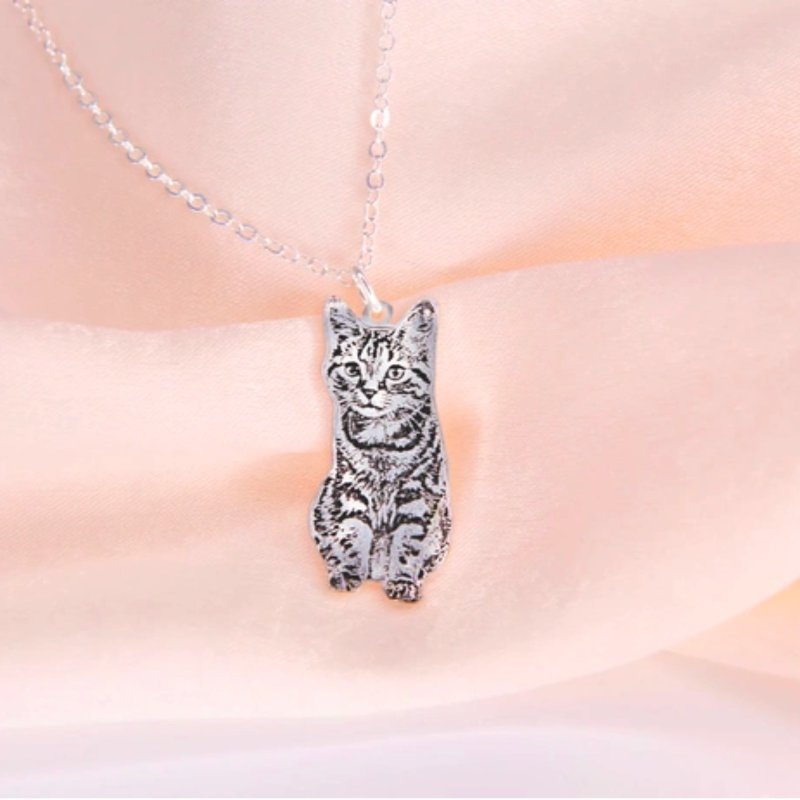 Customized furry child, sterling silver necklace, pet portrait replica, gift - Necklaces - Sterling Silver 