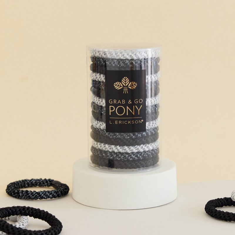 【L. ERICKSON 官方旗艦】 粗版 彈力髮圈桶 15入 || 黑銀璀璨 || - 髮夾/鯊魚夾 - 其他材質 灰色