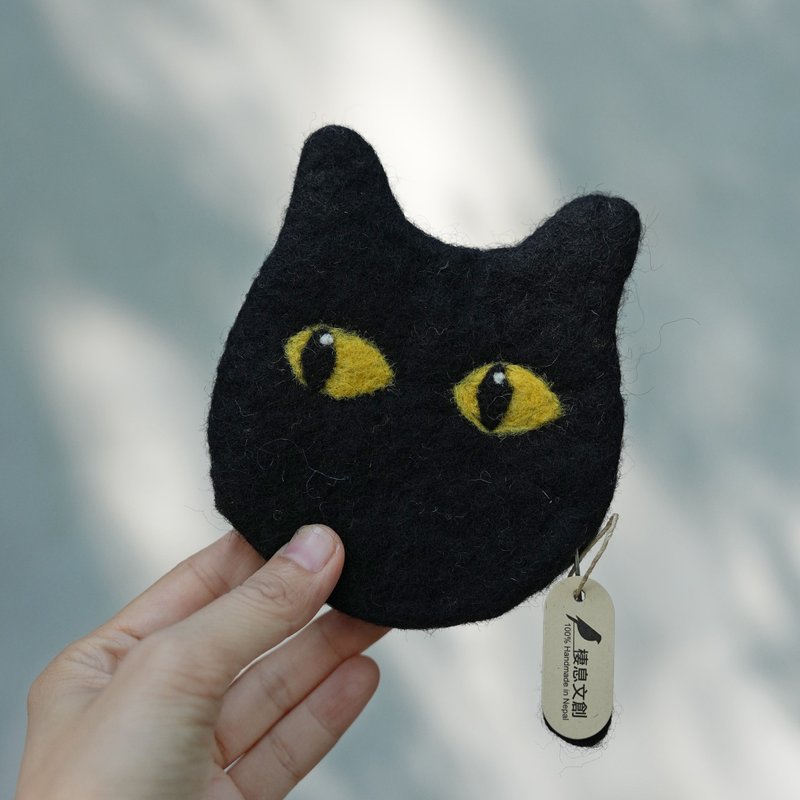 100% Wool 黑貓羊毛氈收納包 零錢包 耳機包_公平貿易 - 零錢包/小錢包 - 羊毛 黑色
