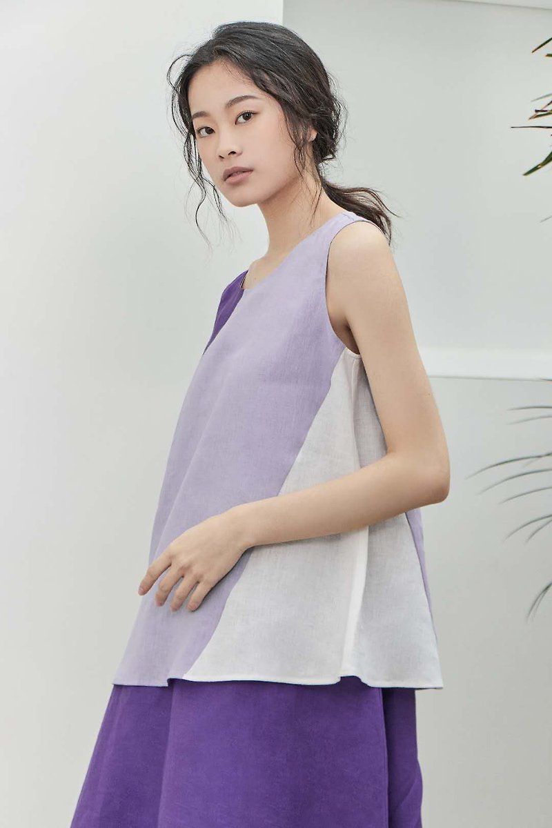 Linen mixed color vest [CONTRAST card] - เสื้อกั๊กผู้หญิง - ผ้าฝ้าย/ผ้าลินิน สีม่วง