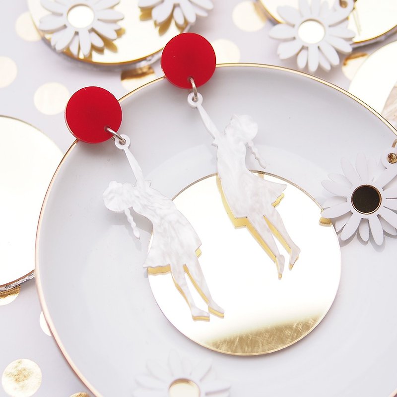 Girl Balloon Earrings - Earrings & Clip-ons - Acrylic Red