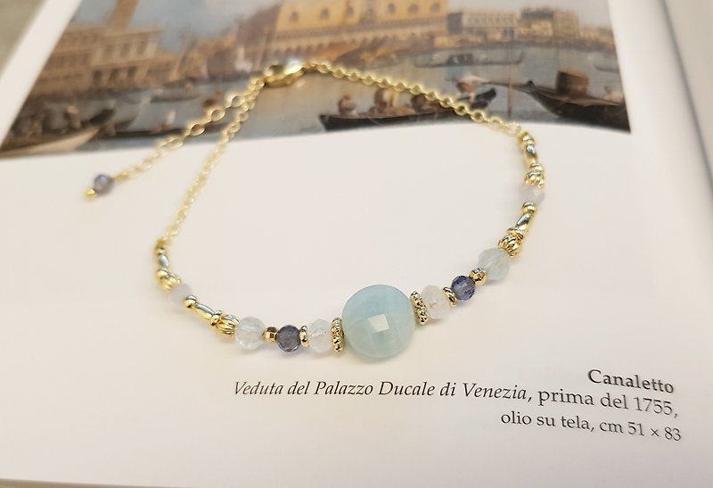 Bracelet necklace love Stone aquamarine sea sapphire moonstone cordierite United States 14kgf - Bracelets - Gemstone 