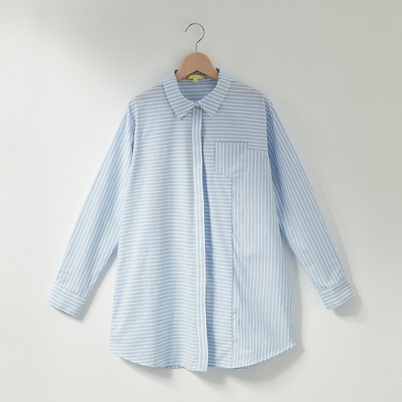 Ángeles-big girl-deconstructed pocket design shirt - Women's Shirts - Cotton & Hemp 