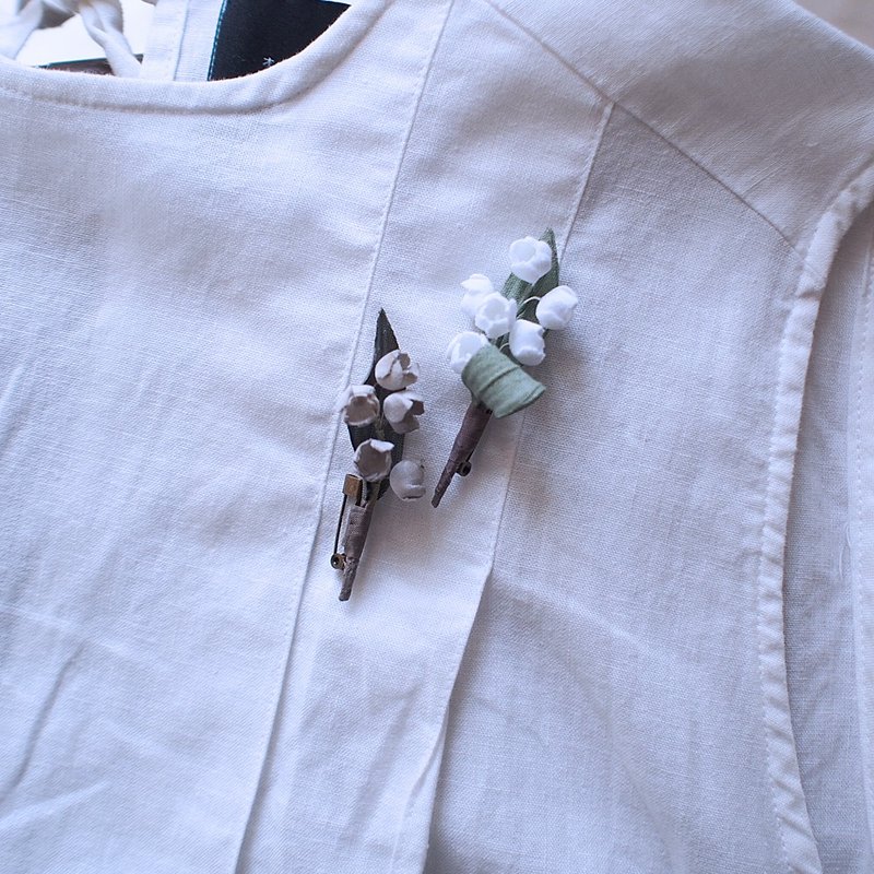 Mini Corsage. Lily of the valley. Natural & Antique (a)set. - 胸花/手腕花 - 棉．麻 白色