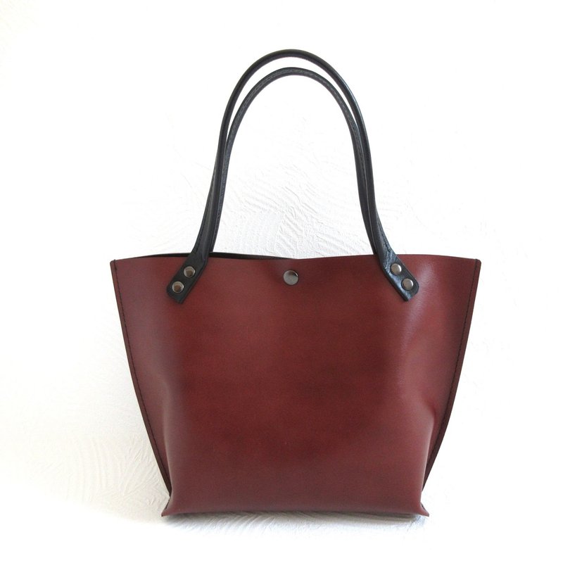 NEW line, cowhide, long handle, wide bottom gusset, mini tote made from a single piece of leather, 0604 - กระเป๋าถือ - หนังแท้ สีแดง