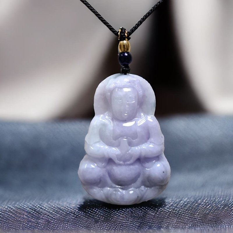 紫羅蘭翡翠寶瓶觀音菩薩項鍊 | 天然緬甸玉翡翠A貨 | 送禮 - 項鍊 - 玉石 紫色
