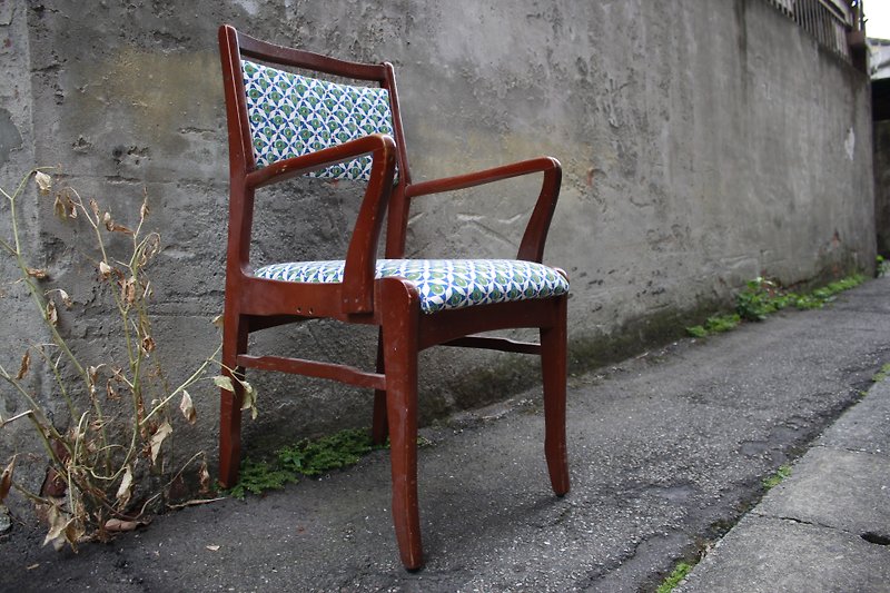 舊椅新生 木製古樣式日風圖紋布面扶手椅 - 椅子/沙發 - 木頭 綠色