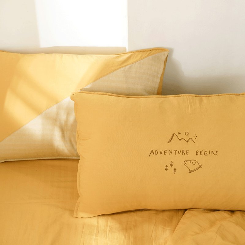 Good Relationship x Puppy Studio | Kanshan Puppy-Yellow Chaoyang Natural Dyed Cotton Pillowcase - Bedding - Cotton & Hemp Yellow