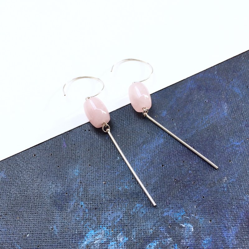 Little lucky series - 925 silver & rose quartz earrings - ต่างหู - เครื่องเพชรพลอย สึชมพู