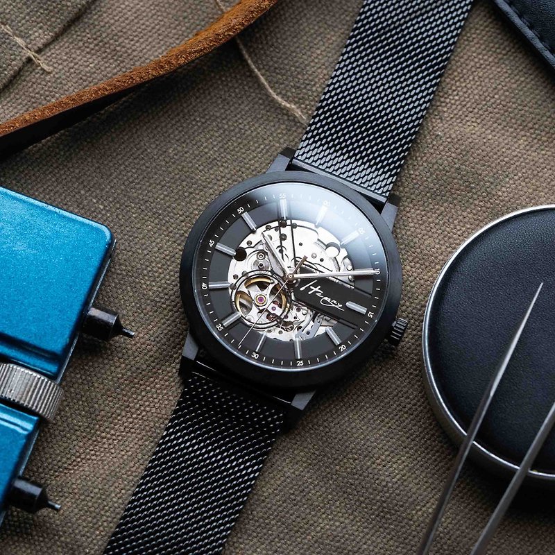 EONIQ 個性化機械錶 (配金屬條釘) 人手裝篏. 免費刻字 42mm - 對錶/情侶錶 - 其他金屬 銀色