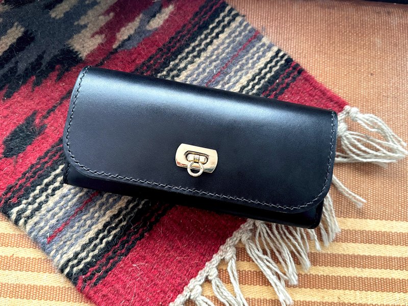 金屬鎖扣信封形長銀包 好好縫 皮革DIY材料包 大容量 長錢包 禮物 - 皮件/皮革 - 真皮 黑色