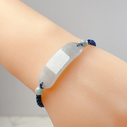 瓔珞珠寶盒 E.L.Jewelry Box 【願‧無事】冰種白翡翡翠無事牌編織手鍊|天然緬甸翡翠A貨|送禮