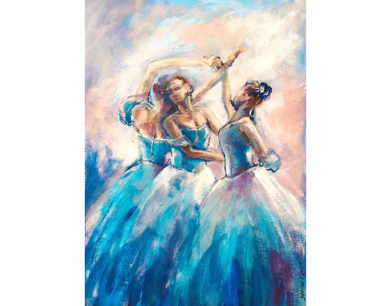 バレエ バレリーナ 絵画 オイル オリジナル ブルー ダンサー 印象派 - ウォールデコ・壁紙 - その他の素材 ブルー