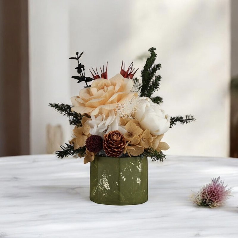 Jestone x JSwood gold leaf marble cypress flowerpot - ช่อดอกไม้แห้ง - วัสดุอีโค 