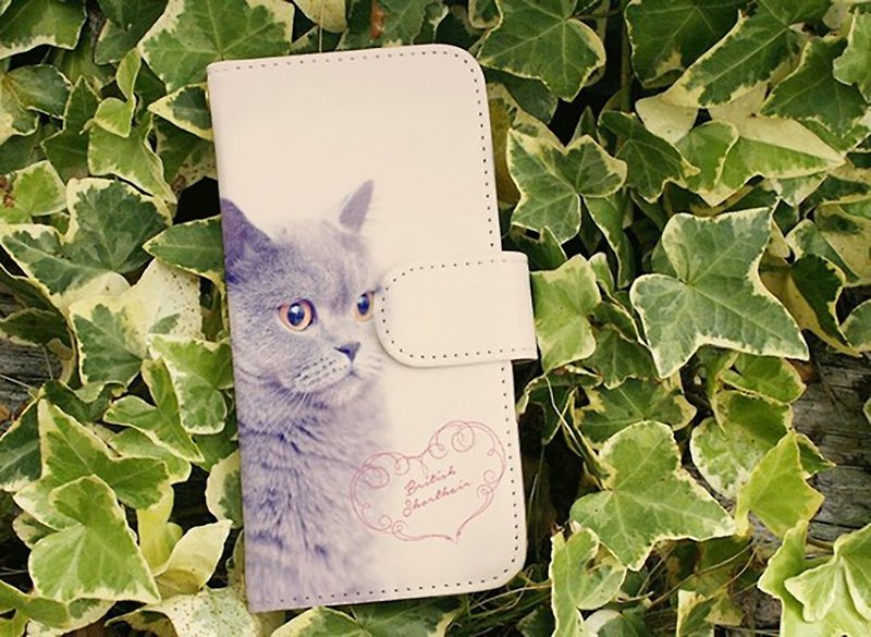 [Compatible with all models] Free shipping [Notebook type] British Shorthair iPhone8 / iPhone8 Plus / iPhoneX - เคส/ซองมือถือ - หนังแท้ สึชมพู
